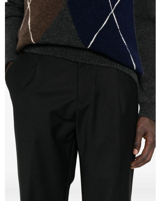 White Sand Black Pleated-Front Trousers for men