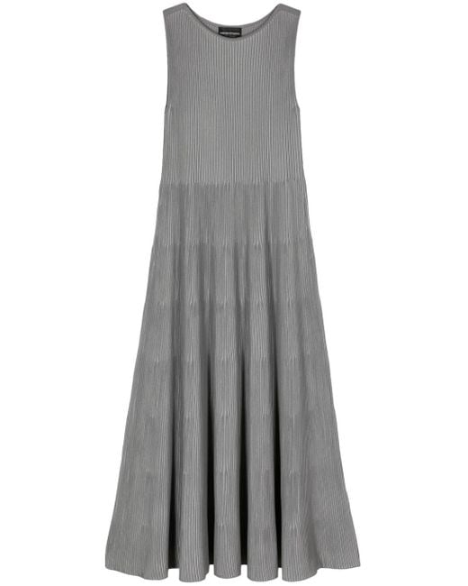 Emporio Armani Gray Sleeveless Ribbed Midi Dress