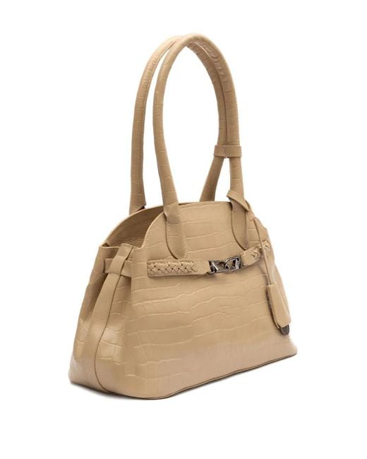 Isla Croc-embossed Braided Shoulder Bag Natural