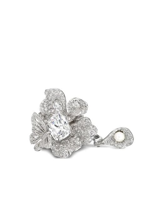 Anabela Chan White 18Kt Diamond Peony Butterfly Diamond And Pearl Ring