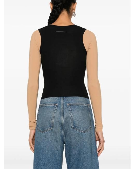 MM6 by Maison Margiela Black Numbers-Motif Layered Top