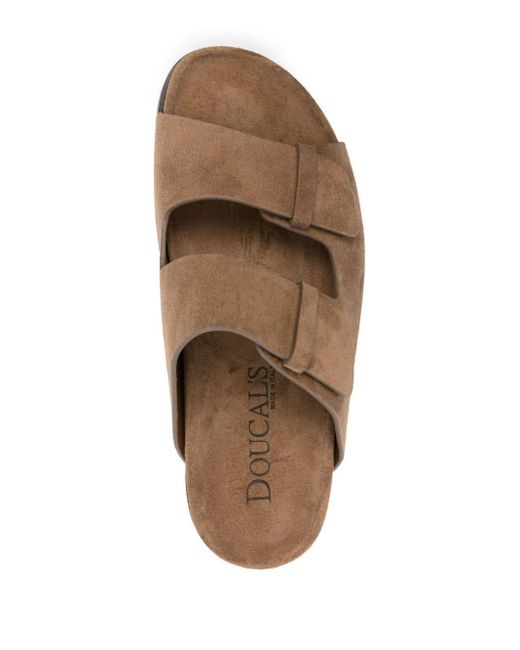 Doucal's Brown Touch-strap Suede Slides for men
