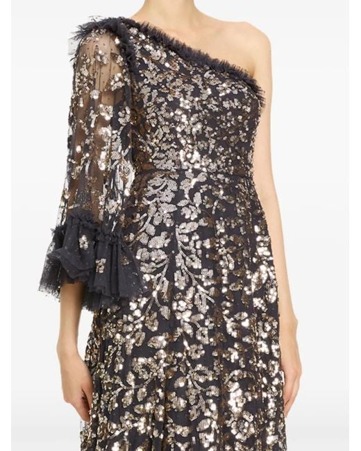 Needle & Thread Black Falling Leaves Midi Dress