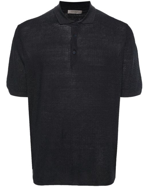 Corneliani Black Short-sleeve Linen Polo Shirt for men
