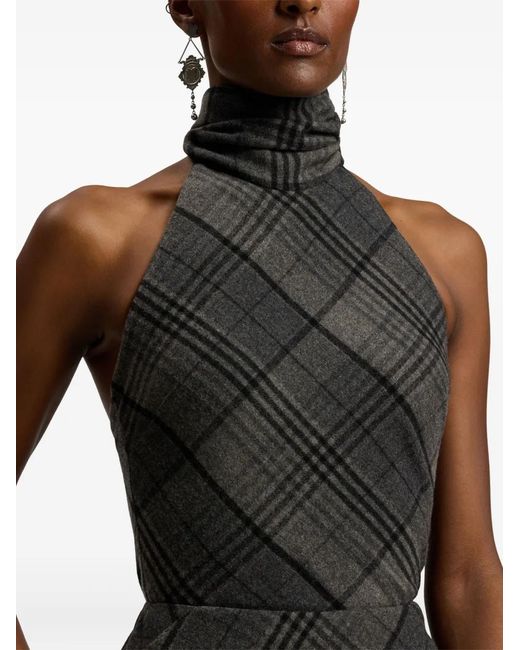Ralph Lauren Black Plaid Mock-Neck Halter Top