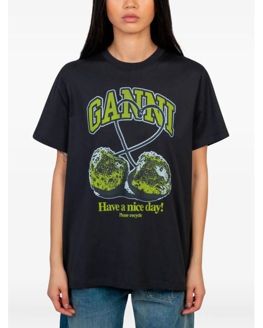 Ganni チェリープリント Tシャツ Black