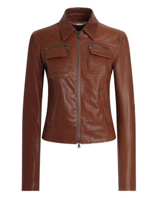 Dolce & Gabbana Brown Pocket Zip-Fastening Leather Jacket