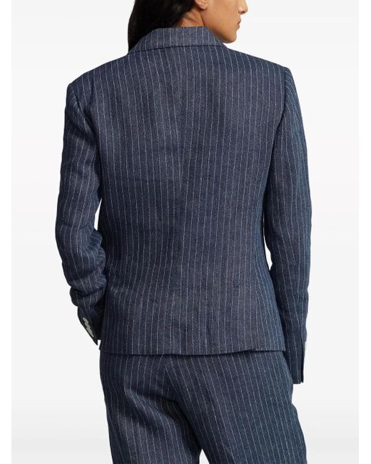 Polo Ralph Lauren Blue Pinstripe-Pattern Long-Sleeve Blazer