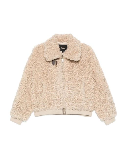 Maje Natural Teddy-Effect Zip-Up Faux Fur Jacket