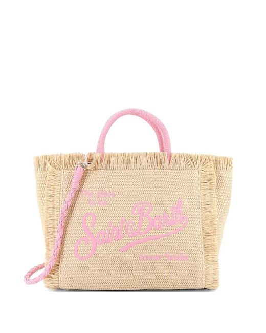 Mc2 Saint Barth Pink Raffia Frayed Beach Bag