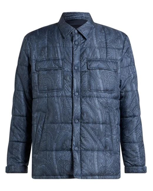 Etro Blue Quilted Overshirt for men