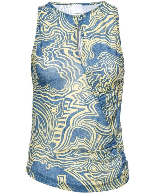 Pinko Blue Abstract-Print Ruched Tank Top