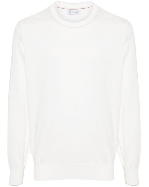 Brunello Cucinelli White Crew-Neck Sweater for men