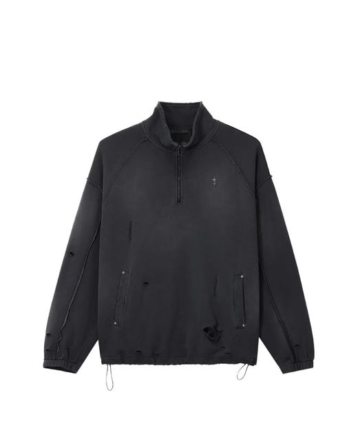 FIVE CM Blue Distressed Quarter-Zip Sweater for men