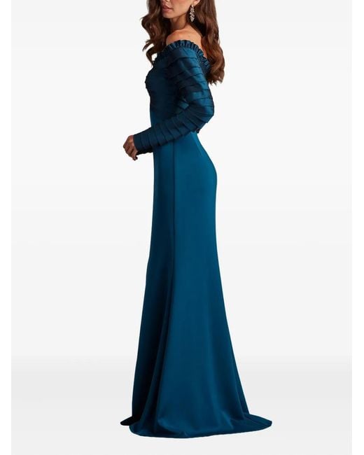 Tadashi Shoji Blue Ruffled Long-Sleeve Maxi Dress