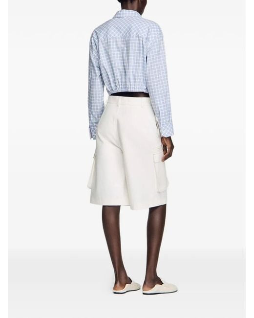 Sandro White Wide-Leg Cotton Bermuda Shorts