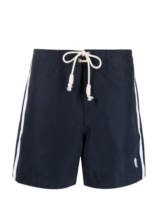 Palm Angels Blue Shorts Da Mare Con Monogram for men