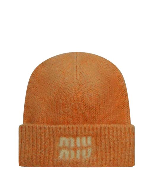 Gorro con logo en relieve Miu Miu de color Brown
