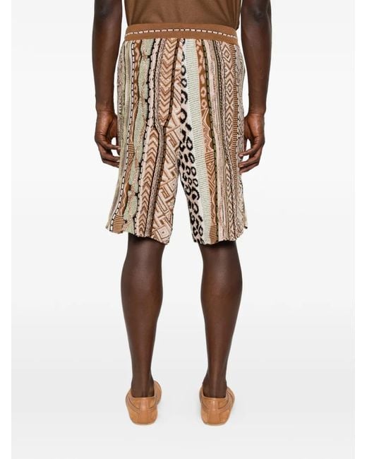 Laneus Brown Patterned Drawstring Shorts for men