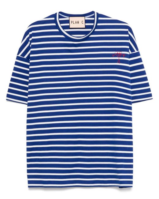 メンズ Plan C ストライプ Tシャツ Blue