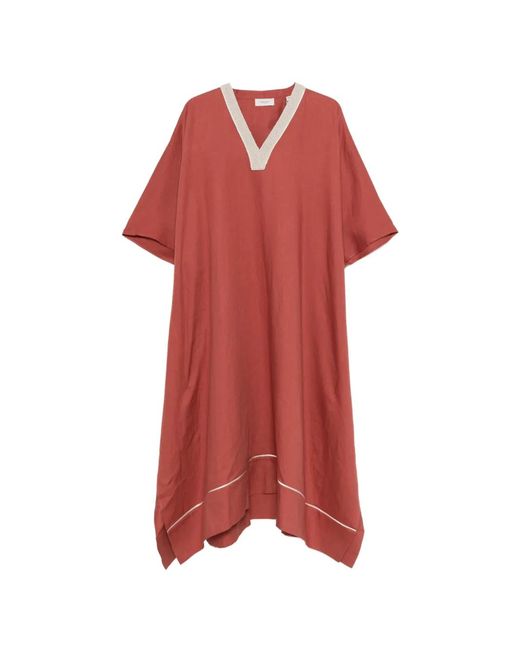 Agnona Red V-Neck Trim-Detail Maxi Dress