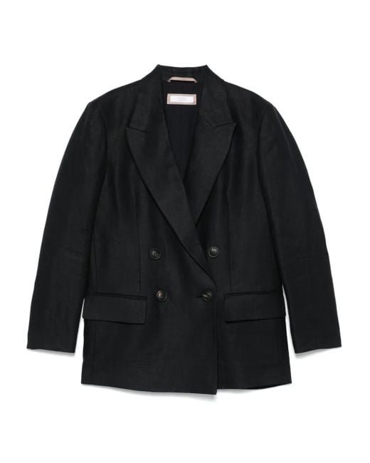 Peserico Black Linen Double-Breasted Blazer