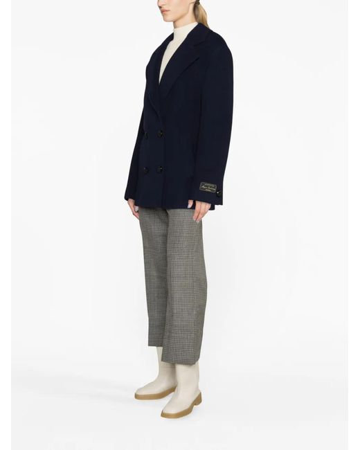 MSGM Blue Double-Breasted Logo-Patch Jacket