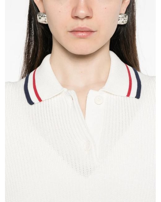 Brunello Cucinelli White Striped Collar Polo Top For All