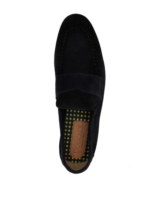 Doucal's Black Penny Tonal-Stitching Suede Loafers for men