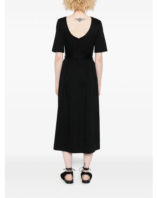 Psophia Black Belted Midi Dress