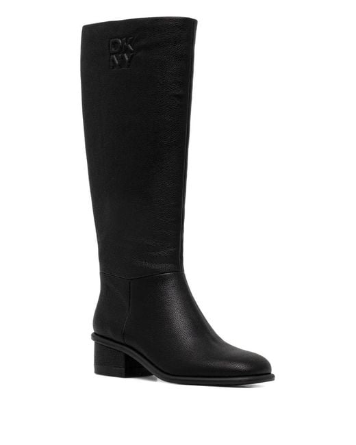 DKNY Black Embossed-Logo Knee-High Boots