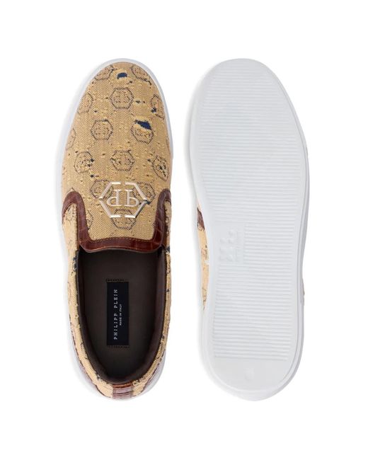 Philipp Plein White Monogram Slip-On Sneakers