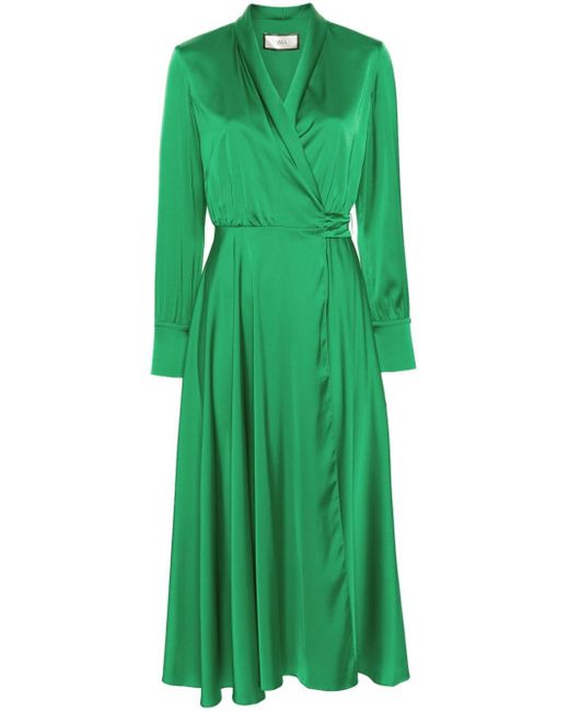Nissa Green Wrap Satin Midi Dress