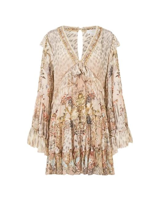 Camilla Natural Ruffled Tiered Animal Print Dress