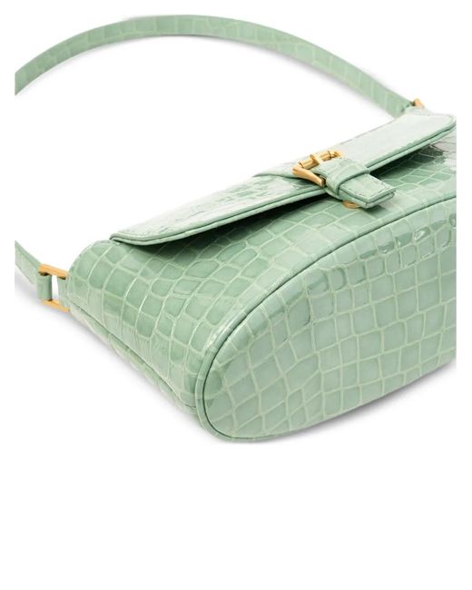 By Far Green Miranda Croco-Embossed Leather Shoulder Bag