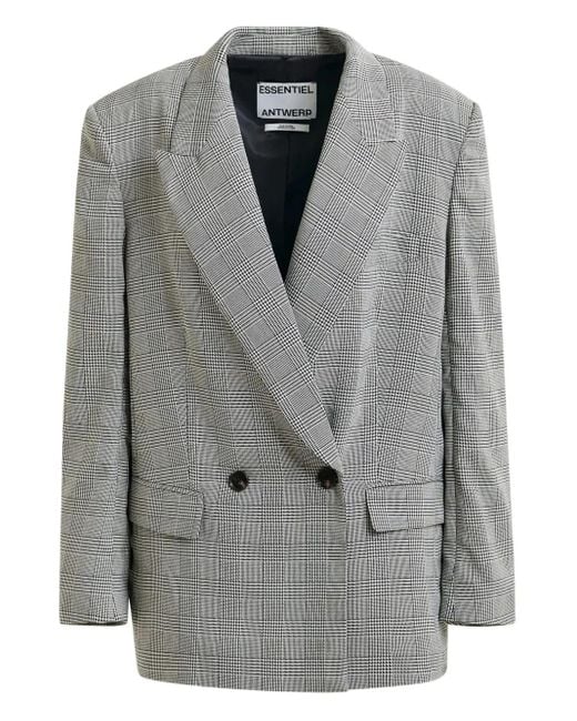 Essentiel Antwerp Blazer Met Pied-De-Poule Print En Dubbele Rij Knopen in het Gray