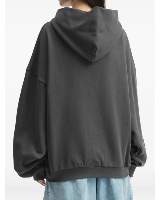 we11done Gray Hooded Graphic Sweatshirt