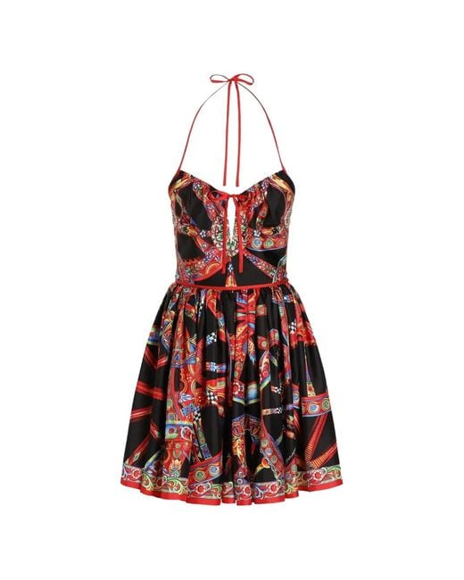 Dolce & Gabbana Red Carretto-Print Silk Twill Dress