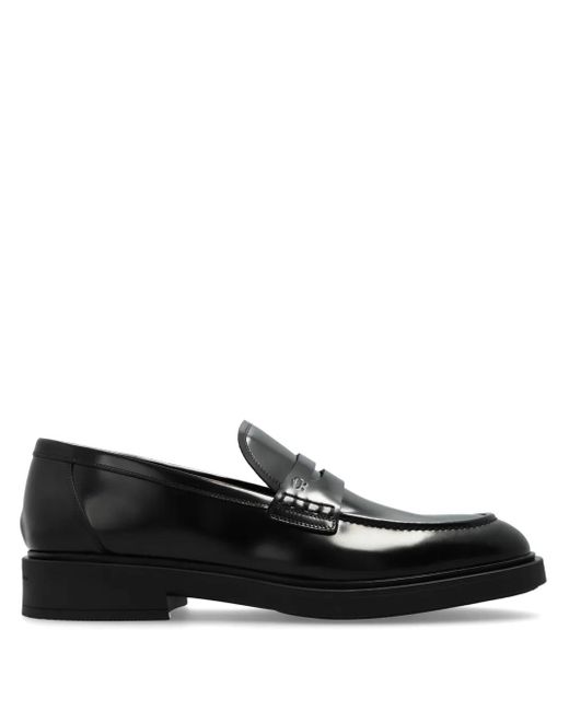 Gianvito Rossi Black Harris Polished-Leather Penny Loafers for men
