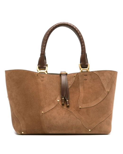 Chloé Brown Marcie Studded Patchwork Tote Bag