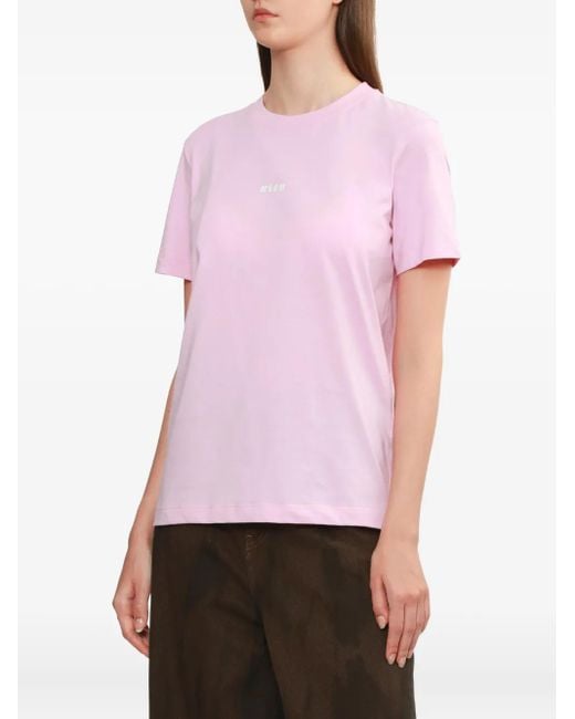 MSGM Pink Logo-Print Cotton T-Shirt