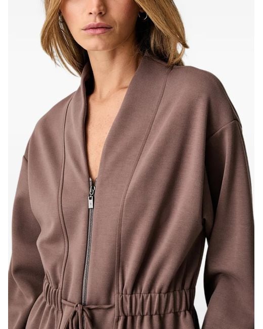 Joseph Ribkoff Brown Drawstring-Waist Zip-Up Mini Dress