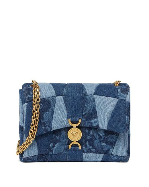 Versace Blue Kleio Denim Quilted Shoulder Bag