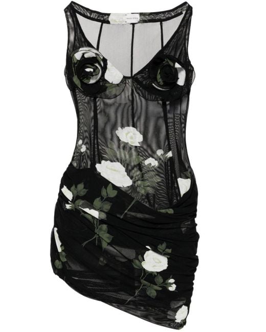 Vestido corto con aplique floral Magda Butrym de color Black