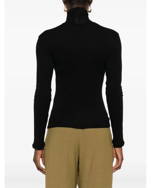 Forte_forte Black Wool Ribbed Jersey Turtleneck T-Shirt Clothing