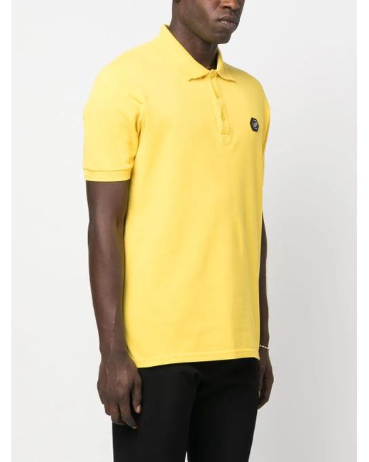 Philipp Plein Yellow Logo-Print Short-Sleeved Polo Shirt for men