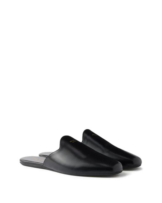 Prada Black Embossed-Logo Leather Mules