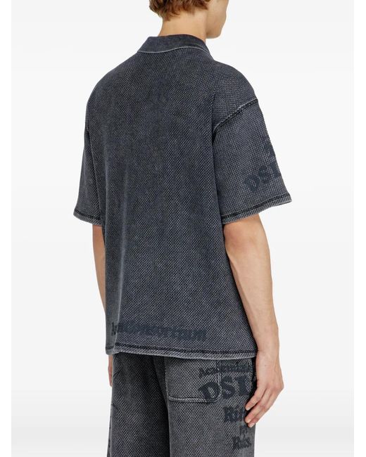 DIESEL Blue Jacquard-Knit Cotton Polo Shirt for men