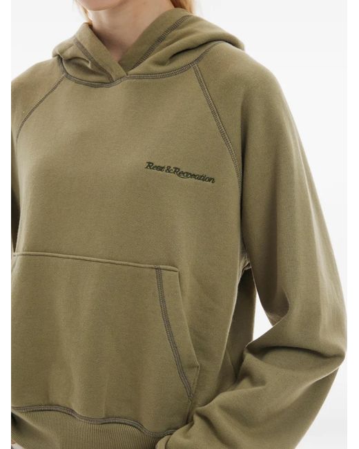 Rest&Recreation Green Zig-Zag Stitch Cropped Hoodie