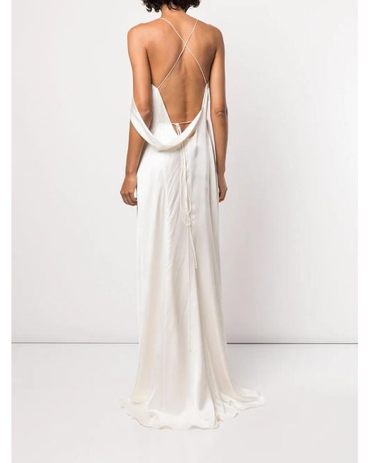 Michelle Mason White Silk Wrap Floor-Length Gown